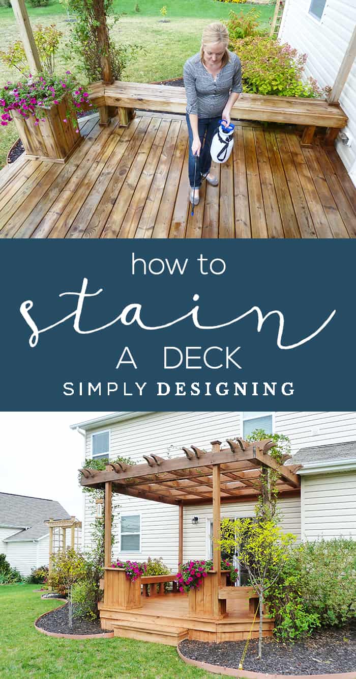 How to Stain a Deck - tips and tricks to easily spray stain a deck - spraying stain on deck