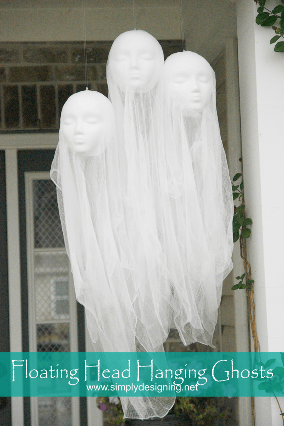 Make this fun DIY Halloween Decorations.  Super creepy Floating Head Hanging Ghosts are perfect for any Halloween decor!