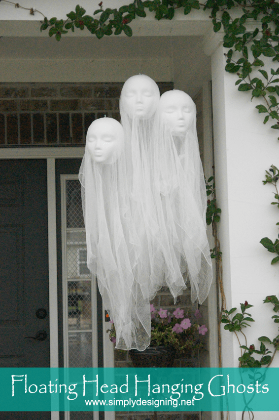 Make this fun DIY Halloween Decorations.  Super creepy Floating Head Hanging Ghosts are perfect for any Halloween decor!