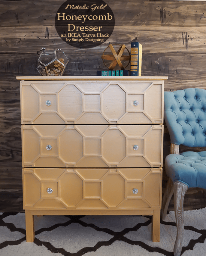 You won't believe this IKEA Hack! This beautiful art deco inspired metallic gold honeycomb dresser is an amazing transformation using an IKEA Tarva dresser and it's so easy to do.