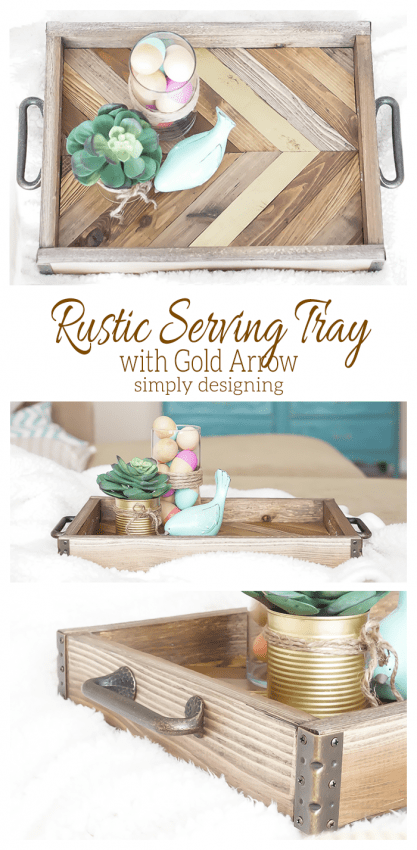 Rustic Serving Tray with Gold Arrow