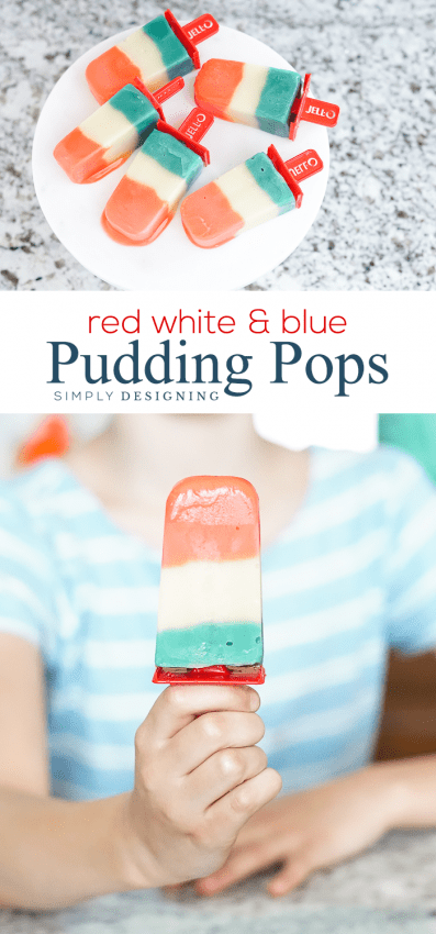 These Red White and Blue Pudding Pops are so simple to make and you only need 3 ingredients! These homemade pudding popsicles are perfect for the 4th of July, Memorial Day or all summer long. Plus they taste so yummy! I need to make another batch of these right away!