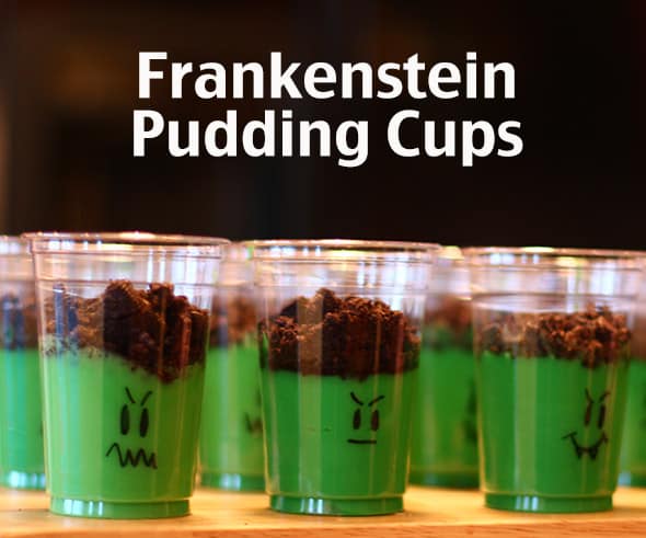 Frankenstein Pudding Cups by The Mom Creative 