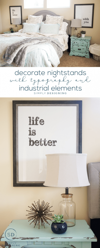 How to Decorate Nightstands with Typography and Industrial Elements - such an easy update without a high cost