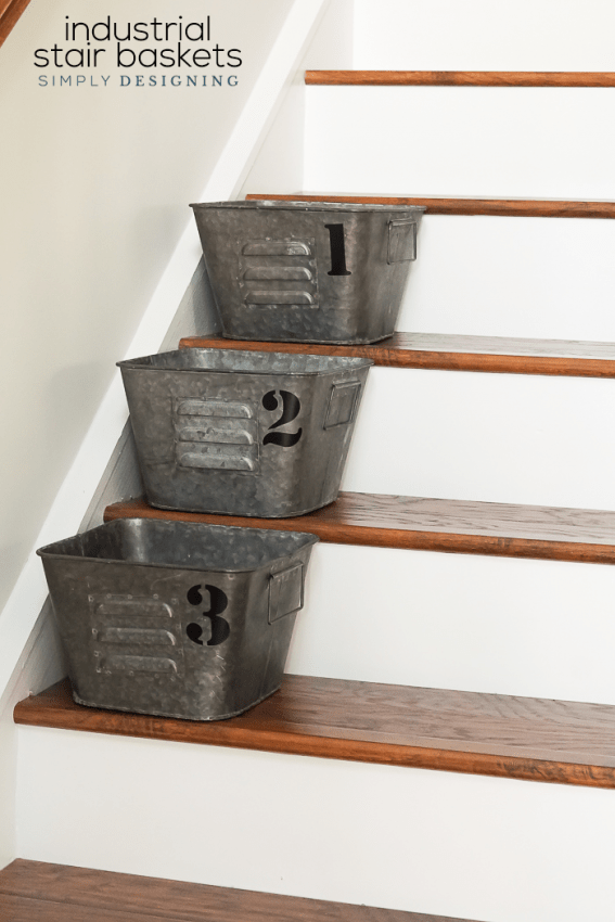 Industrial Stair Baskets - a simple and beautiful way to create organization and order in your home