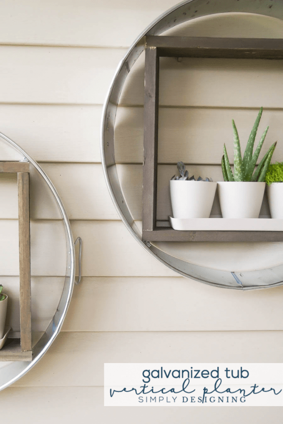 How to make a Vertical Planter out of a galvanized tub and wood - a fun farmhouse shelf