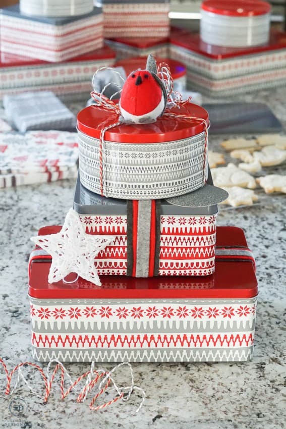 Package shortbread cookies in tins with ribbon for an easy holiday gift idea
