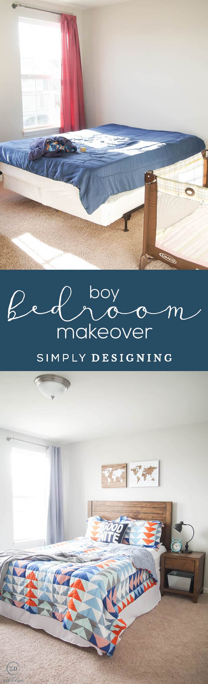 Before & After : Cool Boy Bedroom Idea - Boy Bedroom Makeover - boy bedroom idea on a budget - awesome boy bedroom idea - #ad #BHGLiveBetter #BHGatWalmart @BHGLiveBetter @walmart