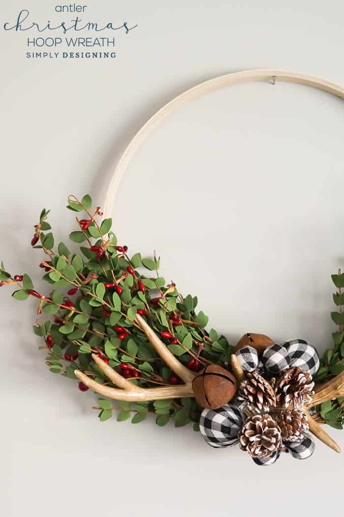 Antler Christmas Hoop Wreath - an easy to make beautiful farmhouse wreath