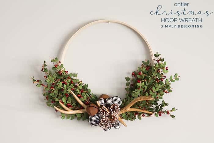 Antler Christmas Hoop Wreath - farmhouse christmas wreath
