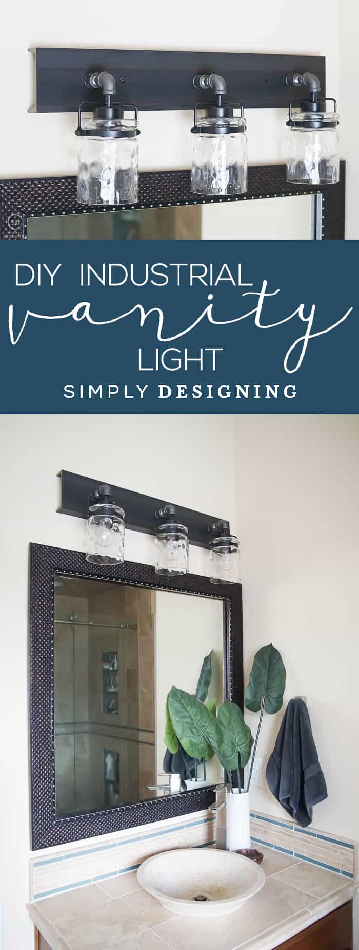Industrial DIY Vanity Light - this amazing vanity light is easy to make and makes a beautiful statement in your bathroom - DIY Industrial Light