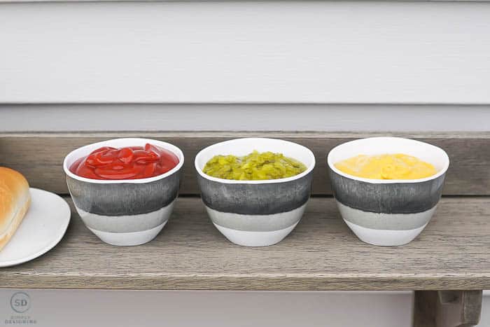 condiments in cute melamine bowls