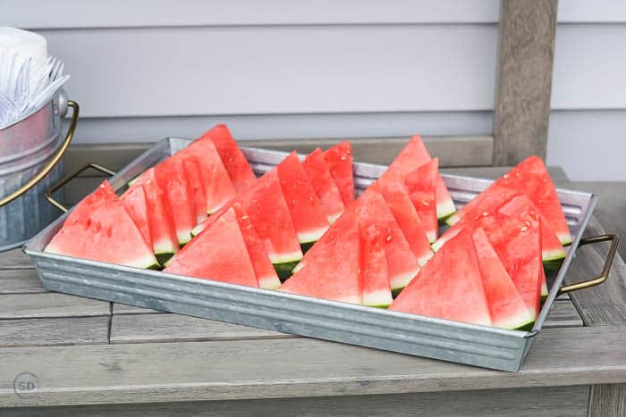 watermelon on galvanized tray