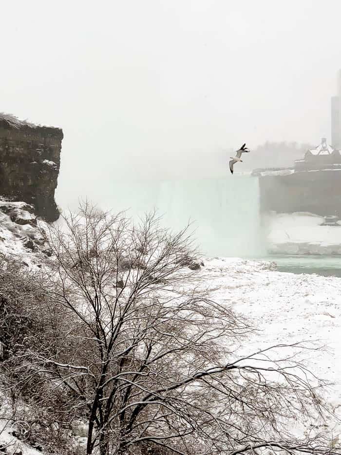 Niagara Falls in the winter from Cave of the Winds Winter Experience