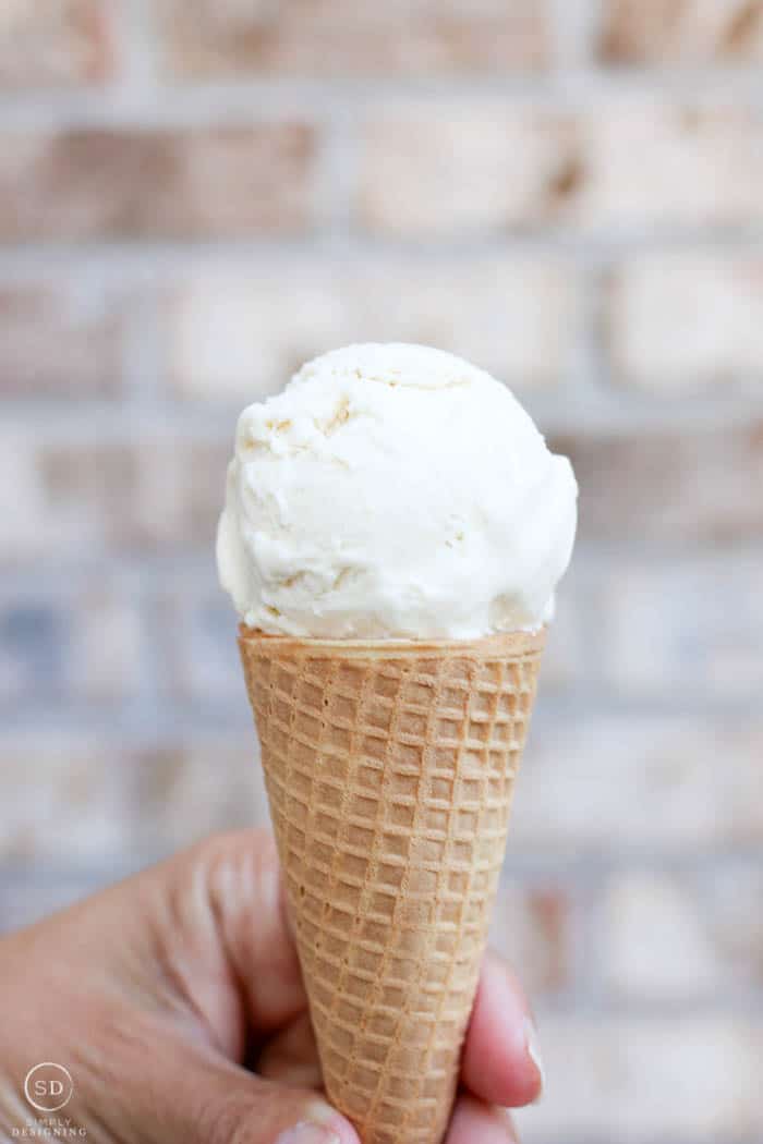 Ice cream cone with homemade ice cream.