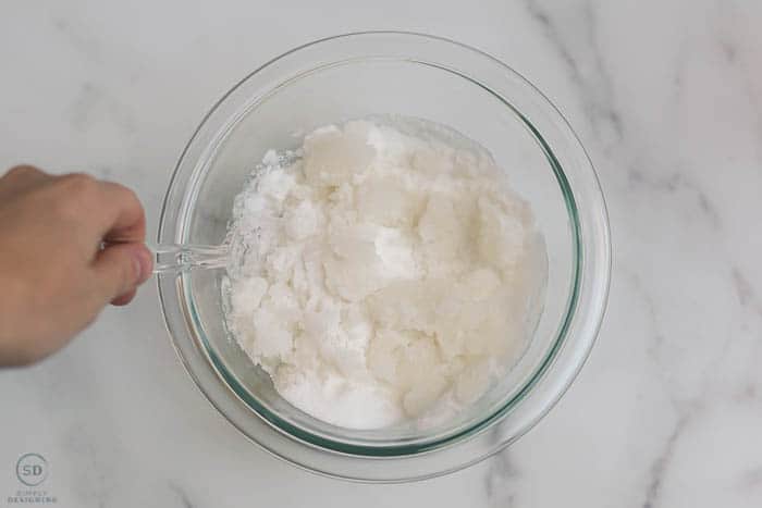 mixing together ingredients for peppermint sugar scrub