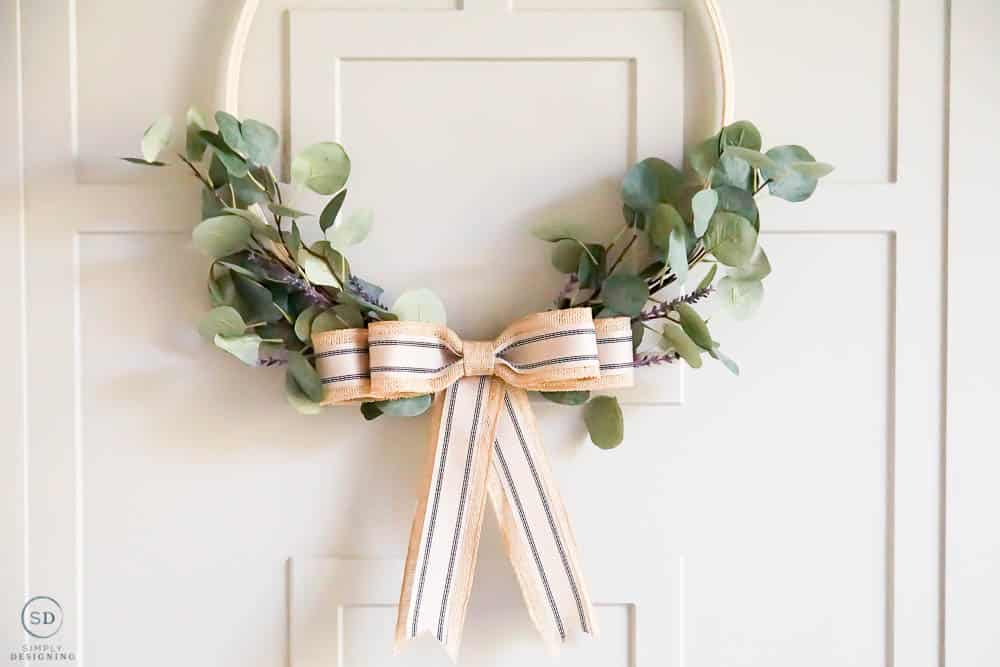 greenery hoop with lavender and burlap bow