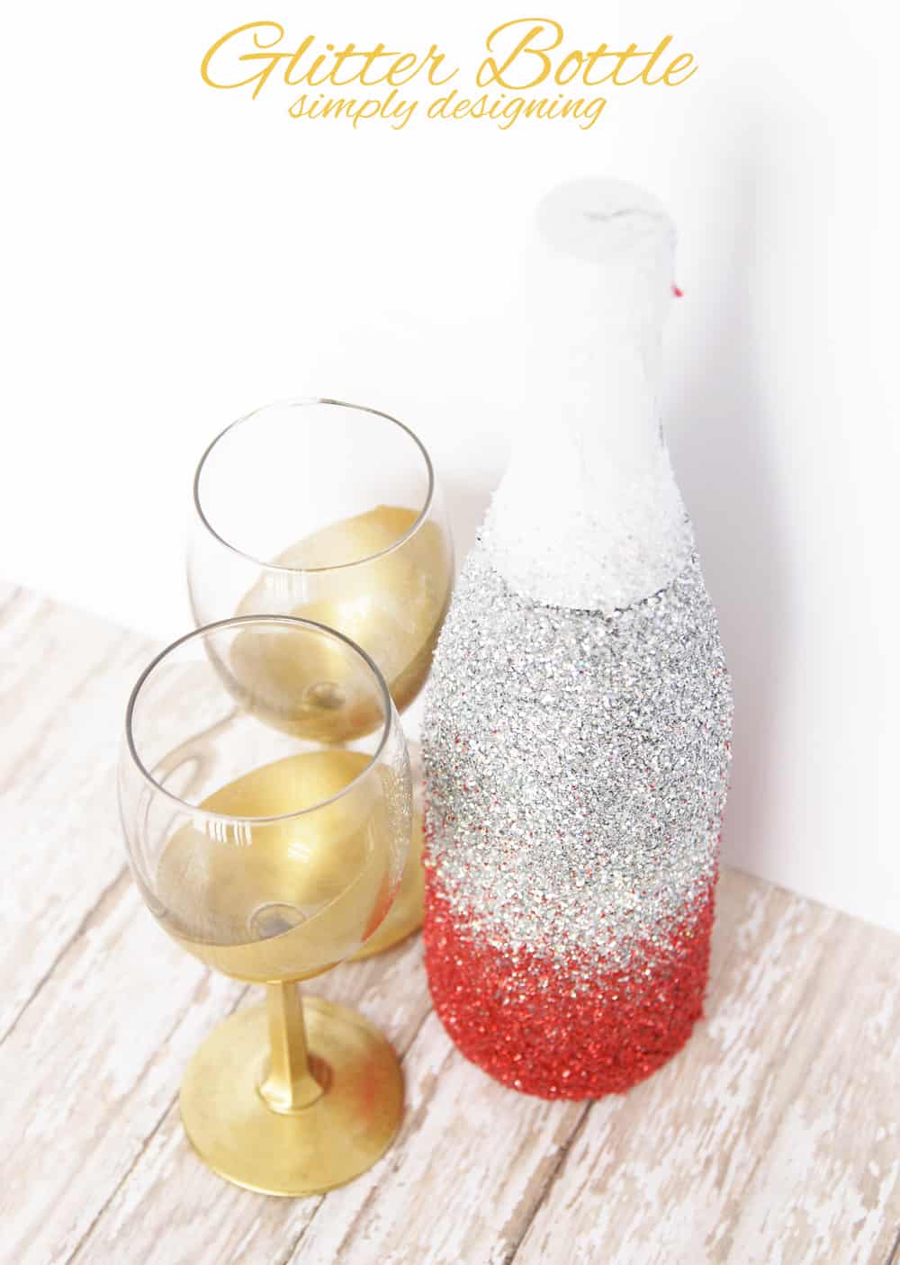 glitter+bottle+with+gold+glasses1 | Glitter Champagne Bottle (aka Glitter Sparkling Cider Bottle) | 27 | DIY 4x4 Wall Art