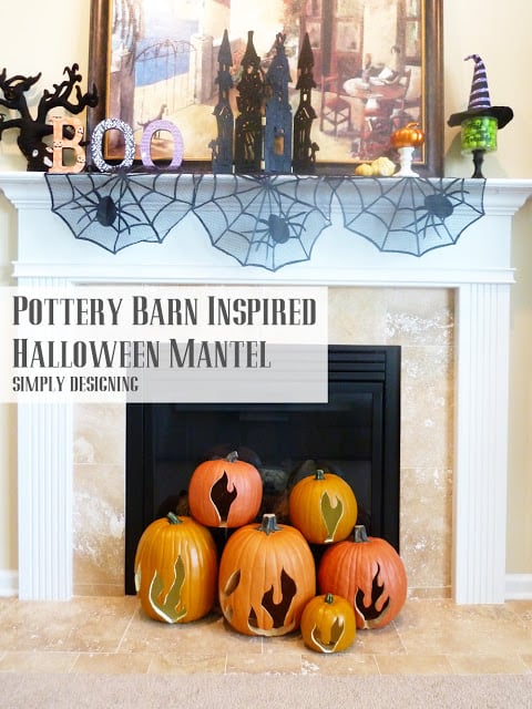 pottery+barn+halloween+mantel1 | Pottery Barn Inspired Flaming Pumpkins #spookyspaces | 5 |
