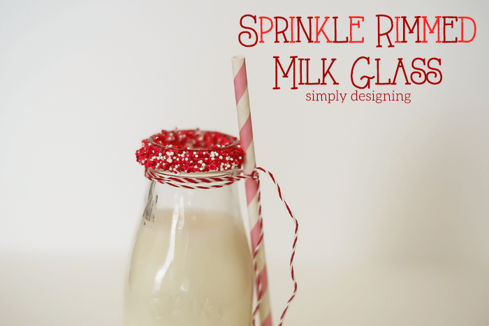 Sprinkle Rimmed Glass - This is such a quick and easy Valentine idea! Add some pizzaz to any Valentines Day food gift by adding  red and white sprinkles to the rim of any beverage glass!