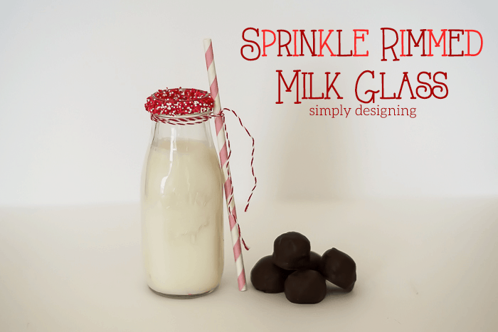Sprinkle Rimmed Glass - This is such a quick and easy Valentine idea! Add some pizzaz to any Valentines Day food gift by adding  red and white sprinkles to the rim of any beverage glass!