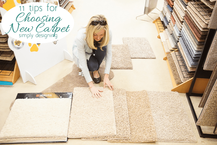 Ashely Phipps from Simply Designing Looking at New Carpet Samples from Mohawk Smartstrand