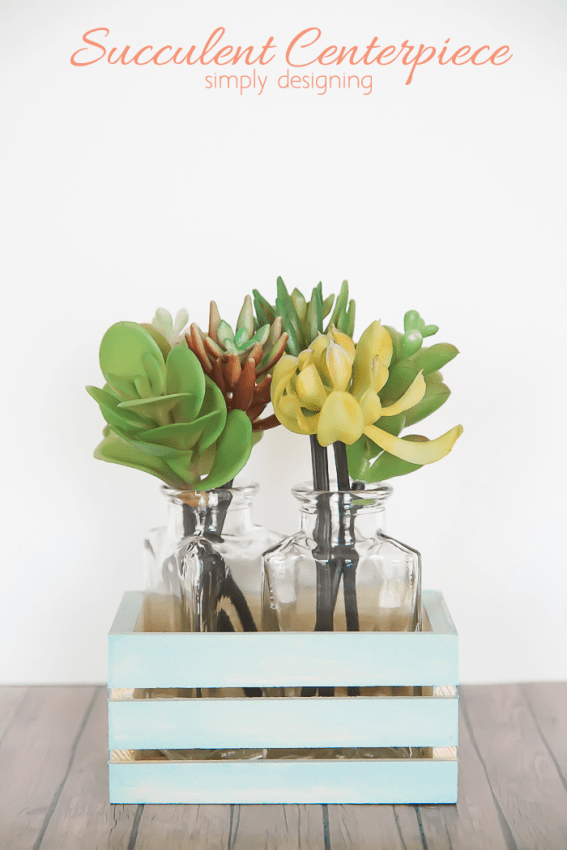 Succulent Centerpiece in painted wooden crate
