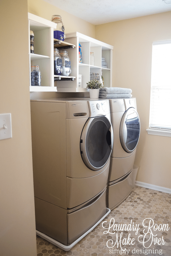 Laundry Room Make-Over - this simple hack added so much storage and a beautiful new look to my laundry room