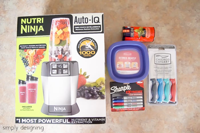 Nutri Ninja Blender with sharpie markers, rubbermaid container to make homemade nutella recipes