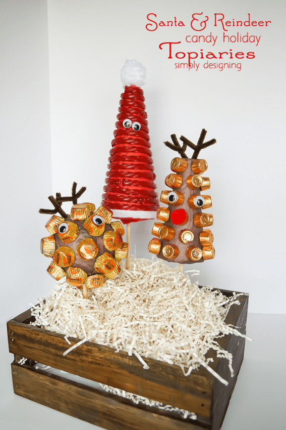 Santa and his Reindeer Candy Holiday Topiaries - simple and cute holiday decoration craft