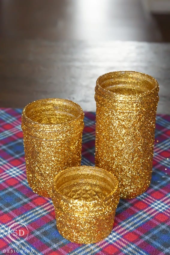 DIY Gold Glitter Mason Jar Luminaries