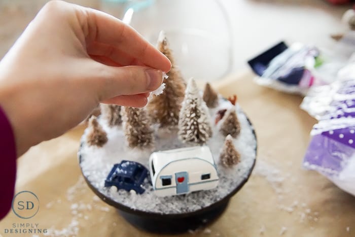 Easy DIY Winter Wonderland Cloche - add snow
