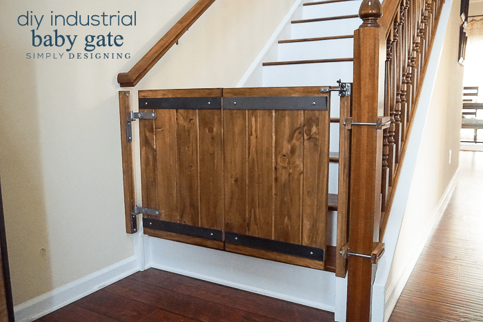 Industrial DIY Baby Gate finished, installed, shown closed