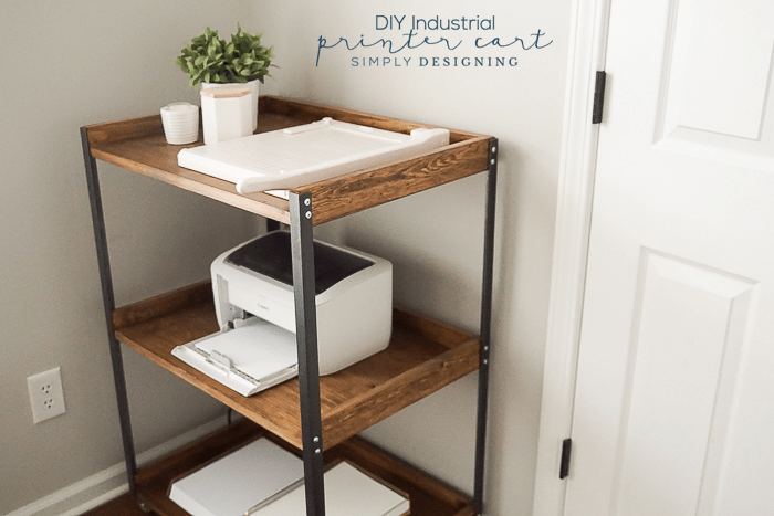 Industrial DIY Printer table from the side showing two of the three shelves