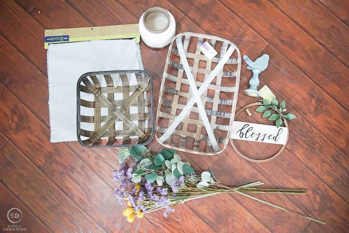Farmhouse Decorating with Tobacco Baskets - supplies