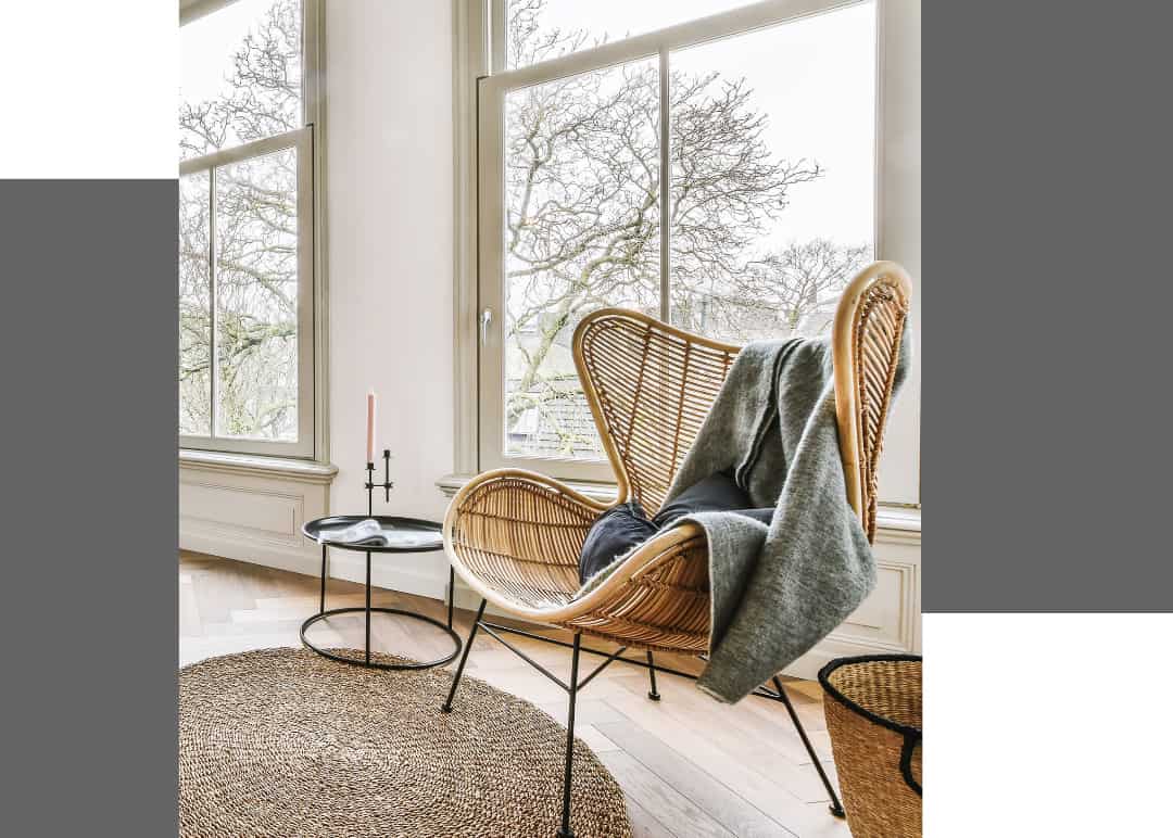 minimalist living room with white and grey background